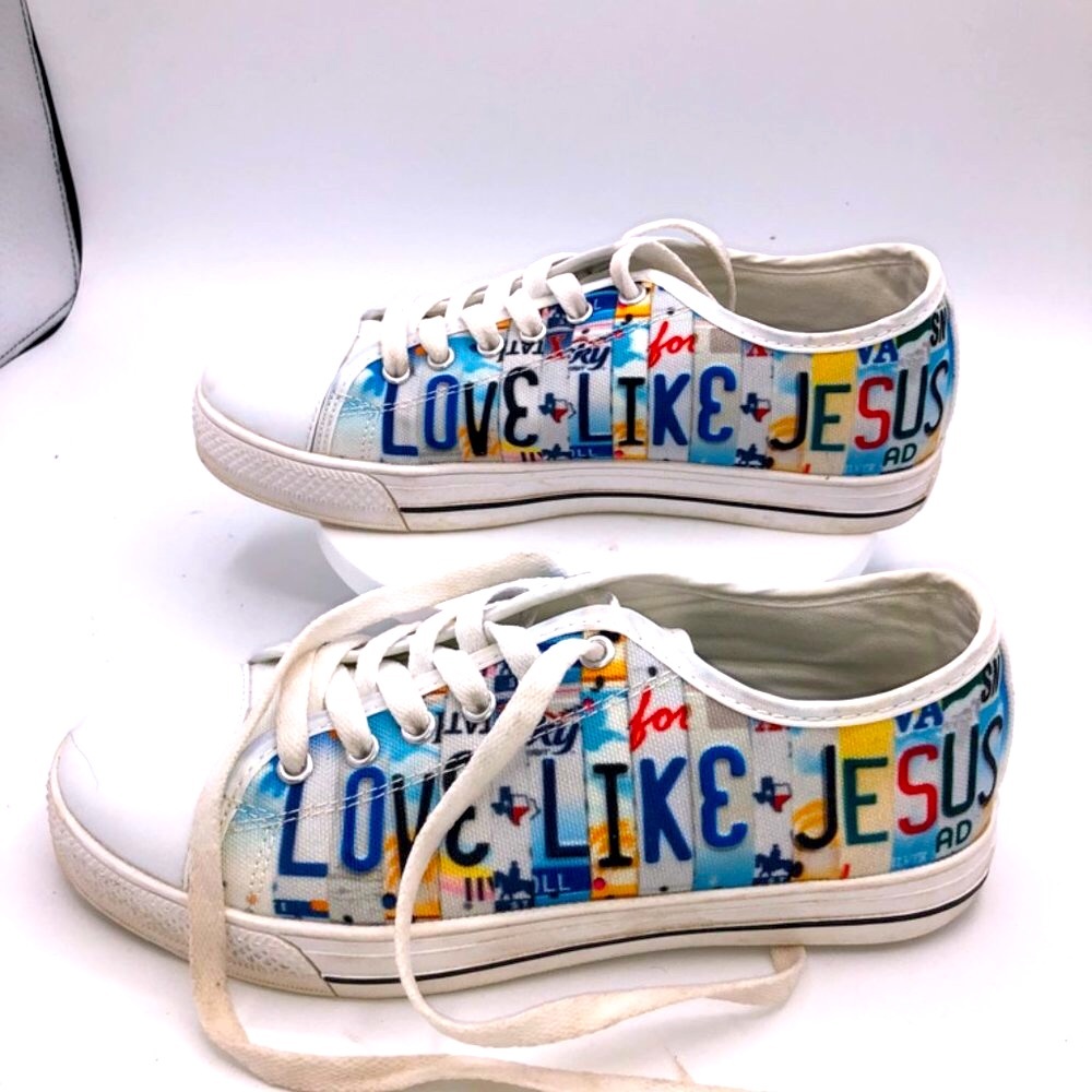 Scripted Prints Women Canvas Sneakers “Love Like Jesus” Sz 6.5 - Picture 7 of 7